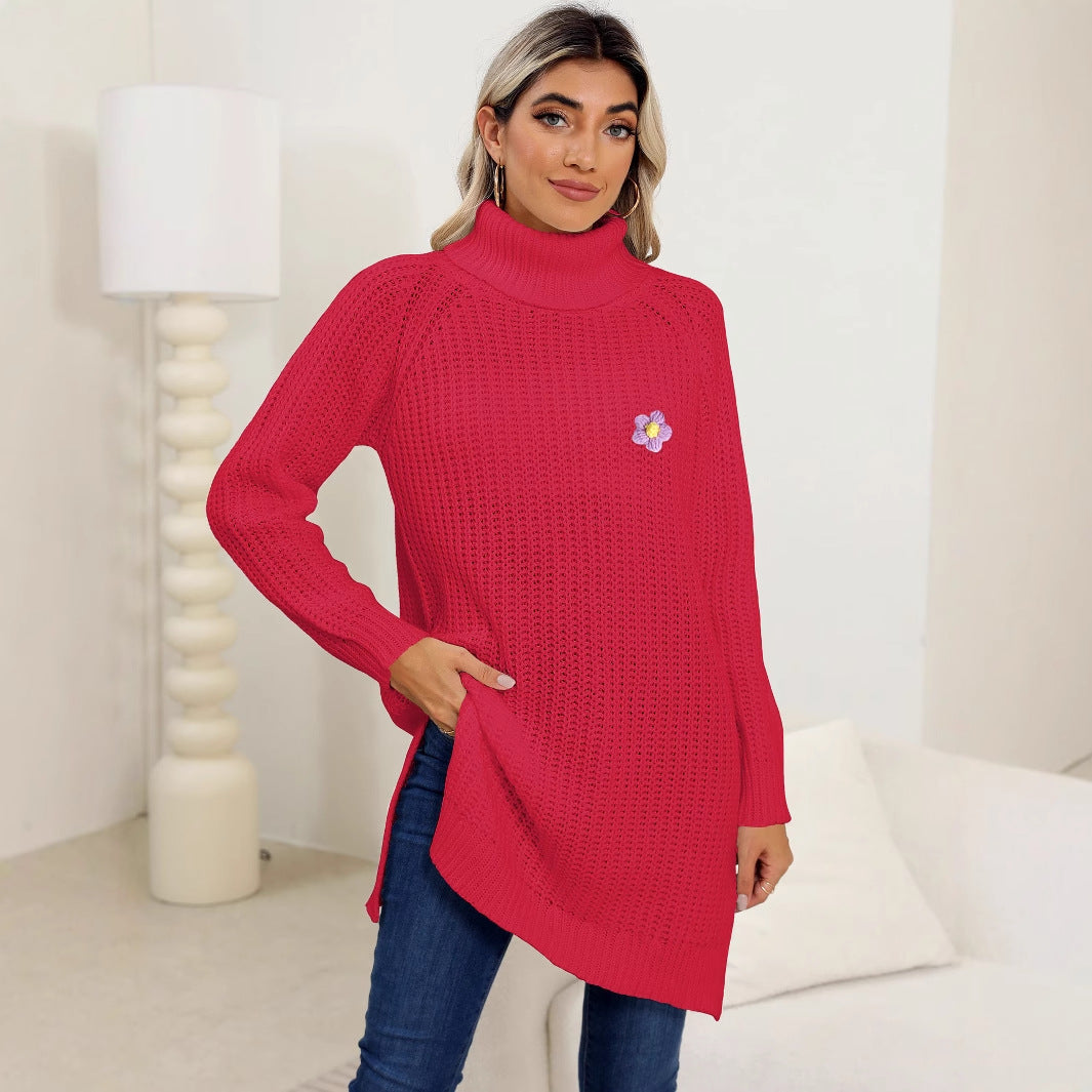 Vestido de cuello alto con flores de ganchillo