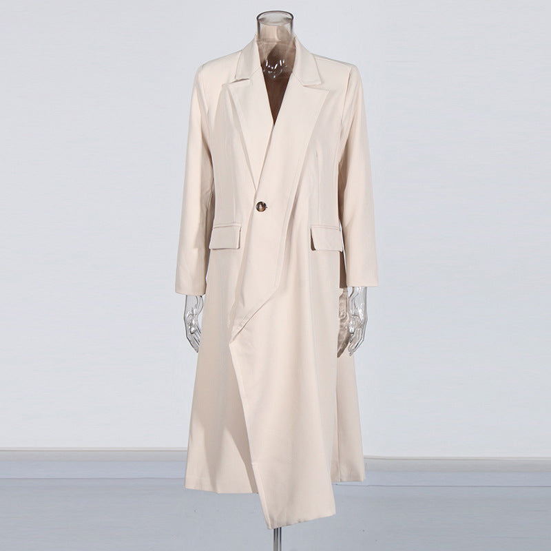 Asymmetric One-Button Long Windbreaker