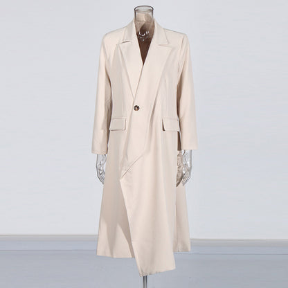 Asymmetric One-Button Long Windbreaker