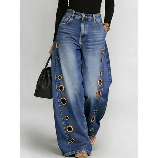 High-Waisted Eyelet Wide-Leg Jeans