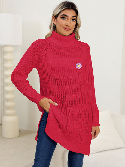 Vestido de cuello alto con flores de ganchillo