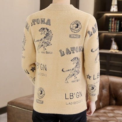 Printed V-Neck Knit Cardigan