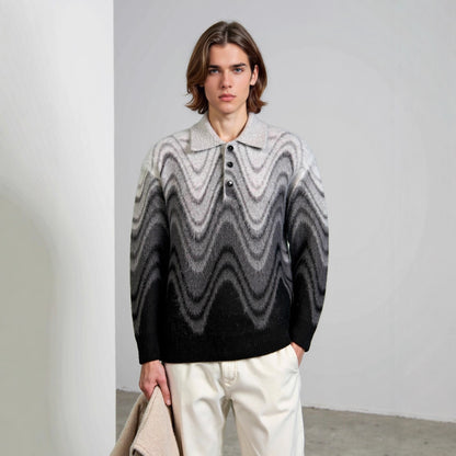 Wave-Pattern Contrast Sweater
