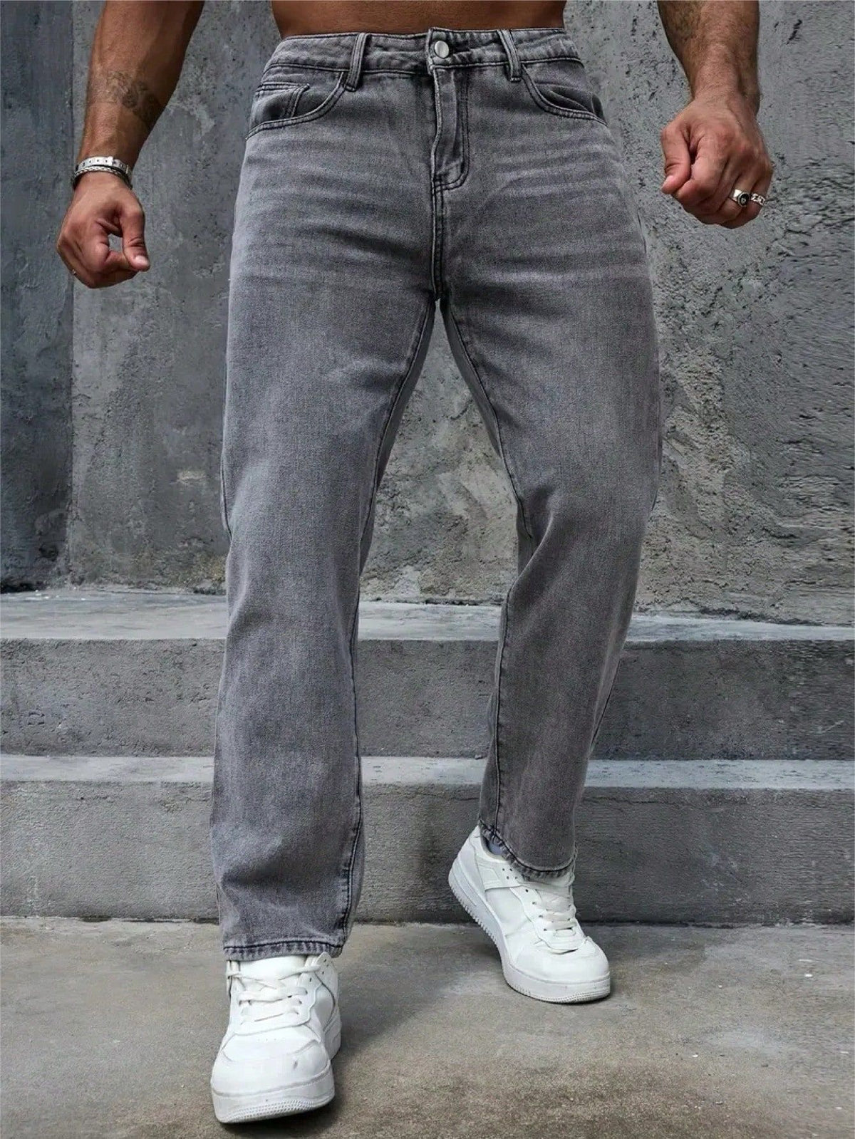 Vintage-Wash Grey Jeans