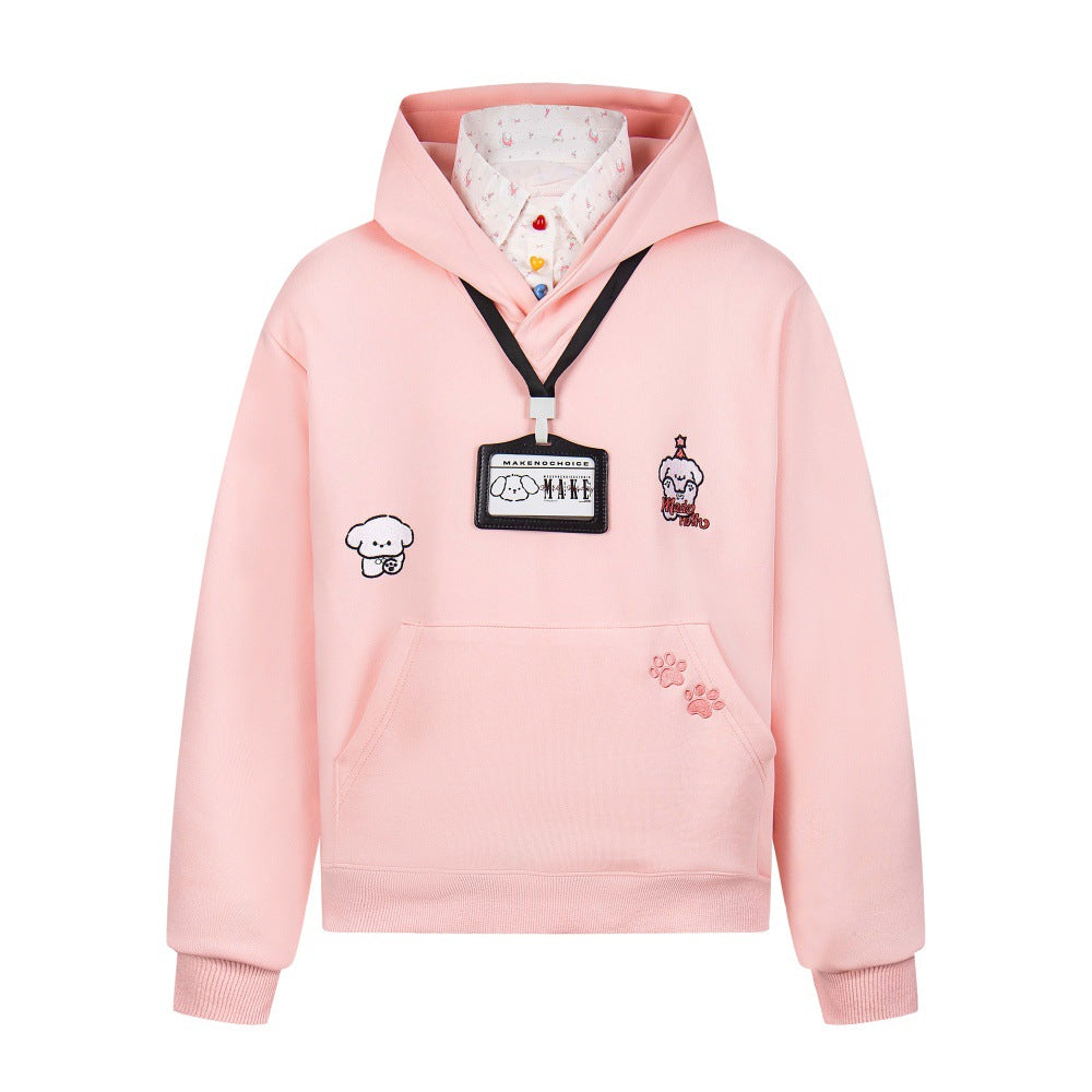 Turn-Down Collar Animal-Print Hoodie