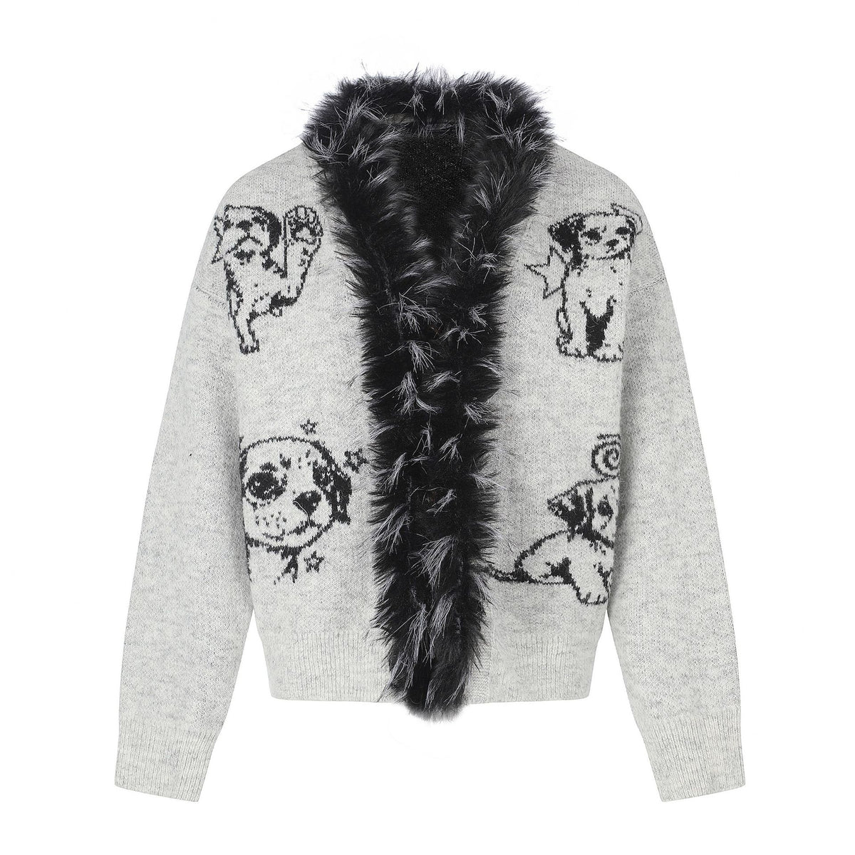 Strickcardigan mit Welpen-Jacquard