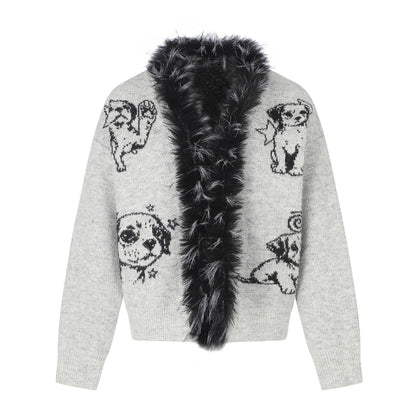 Strickcardigan mit Welpen-Jacquard