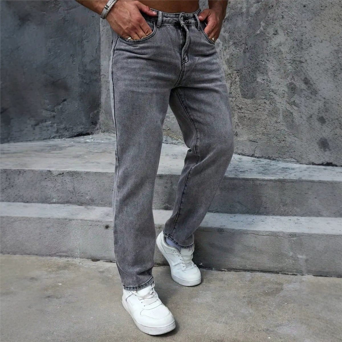 Vintage-Wash Grey Jeans
