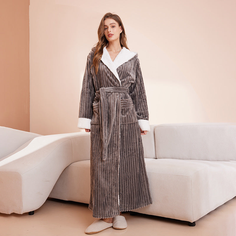 Hooded Flannel Couples Bathrobe