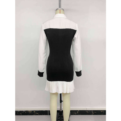 Colour-Block Pleated Shirt Dress