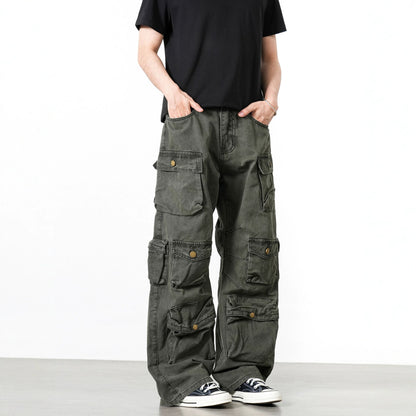 Multi-Pocket Straight-Leg Cargo Jeans