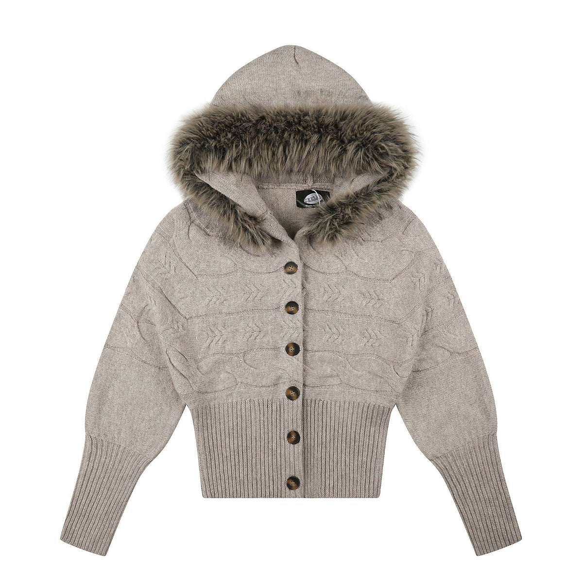Damen-Zopfmuster-Cardigan mit Kapuze