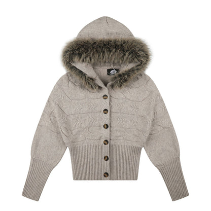 Damen-Zopfmuster-Cardigan mit Kapuze