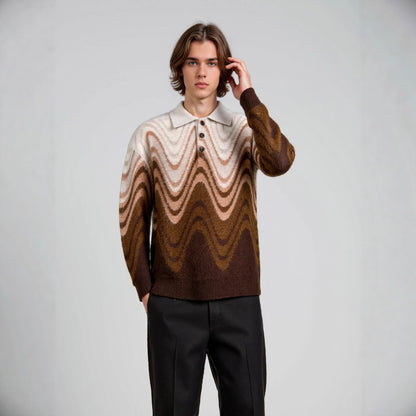 Wave-Pattern Contrast Sweater