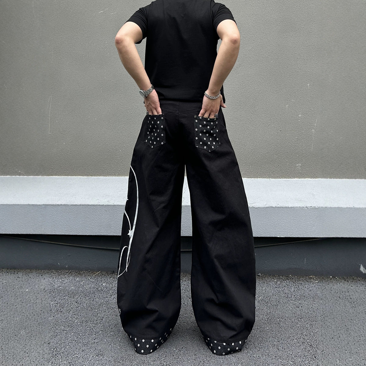 Polka-Dot Patchwork Wide-Leg Jeans