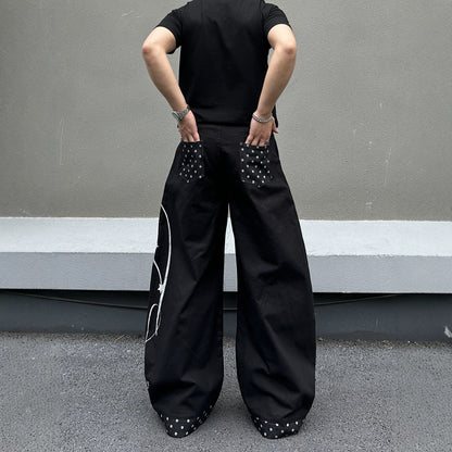 Polka-Dot Patchwork Wide-Leg Jeans