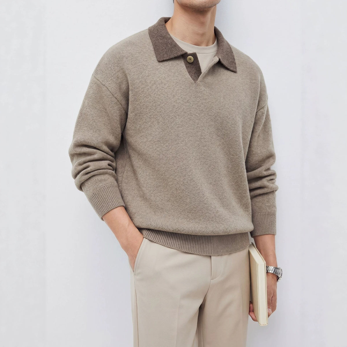 Herren-Colorblock-Pullover mit Reverskragen