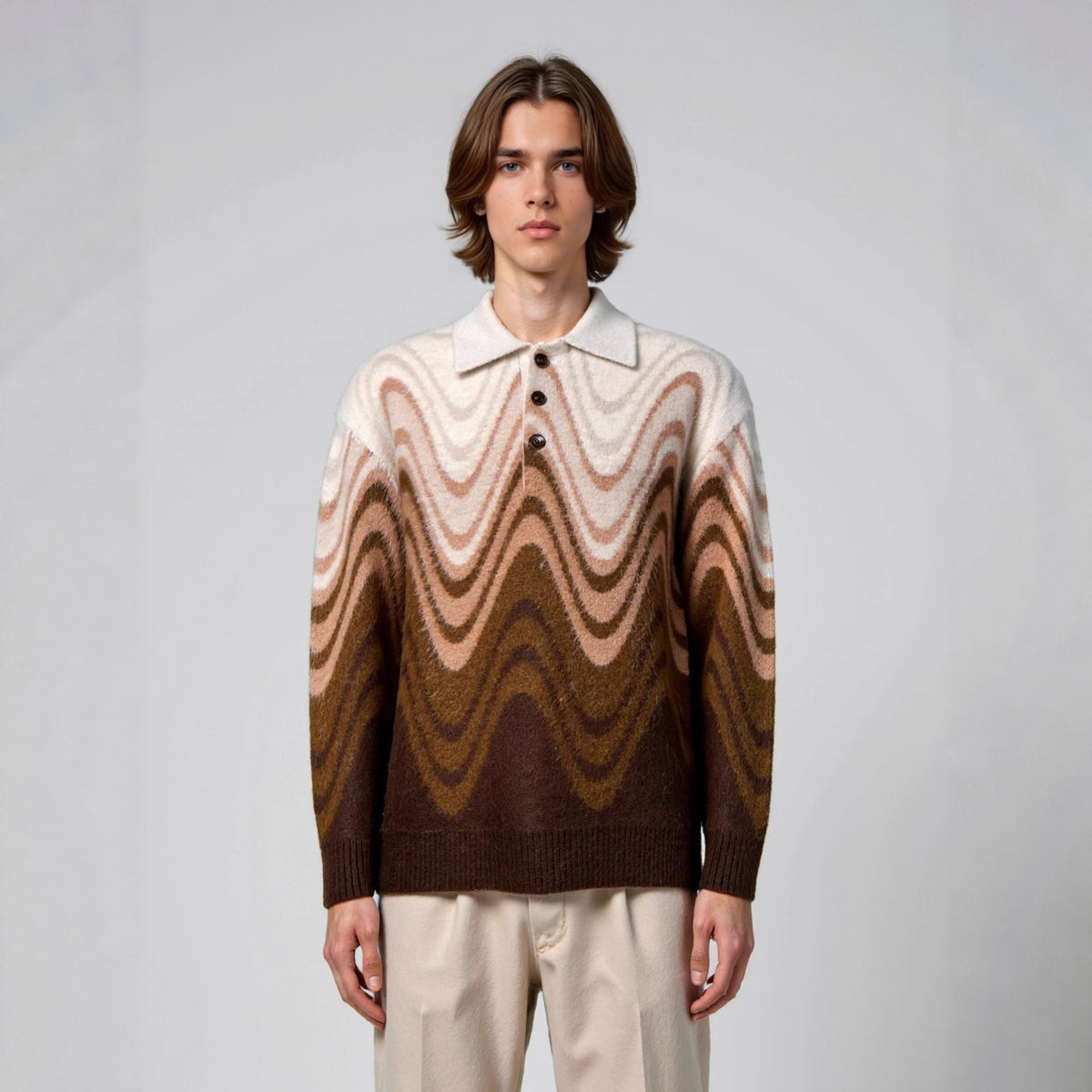 Wave-Pattern Contrast Sweater