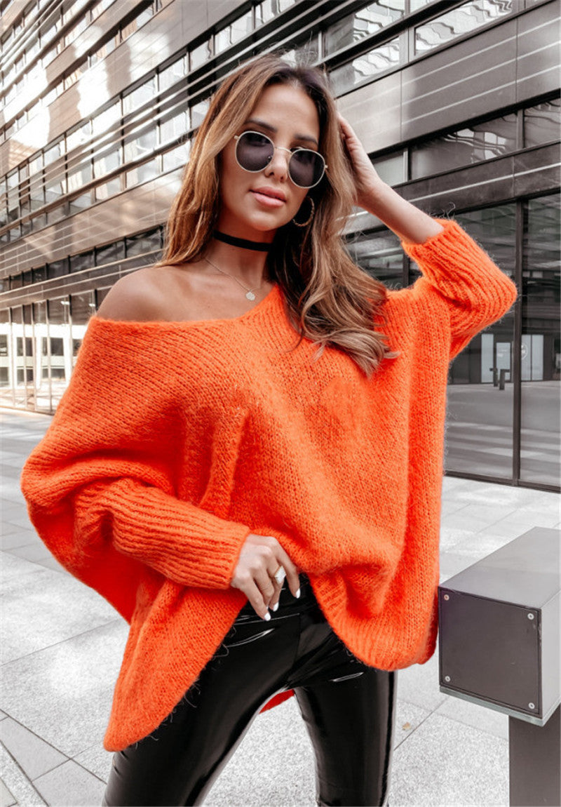 Off-Shoulder Bat-Sleeve Knit Sweater