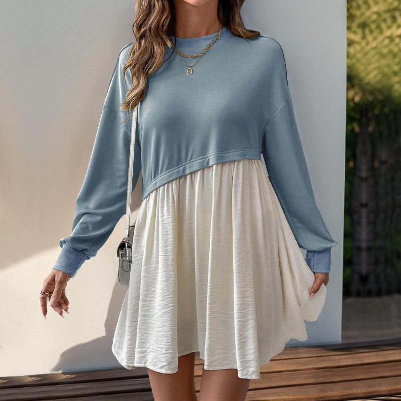Colour-Block Long-Sleeve Mini Dress