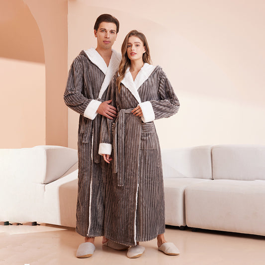 Hooded Flannel Couples Bathrobe