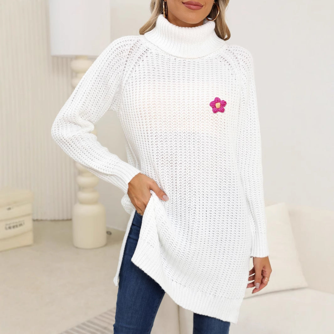Vestido de cuello alto con flores de ganchillo