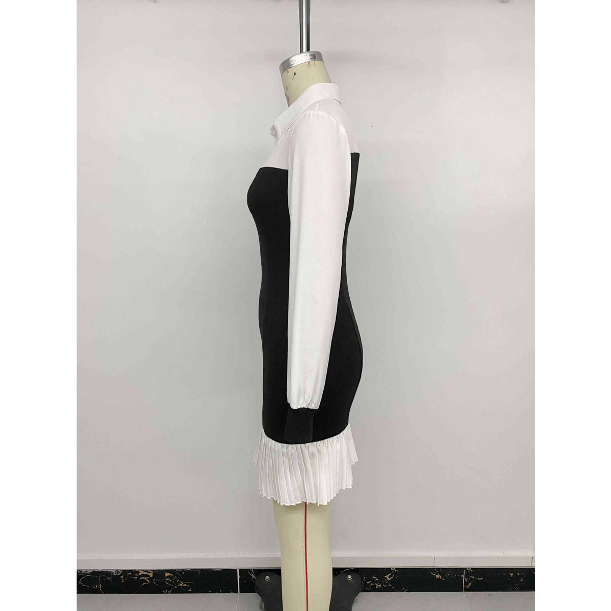 Colour-Block Pleated Shirt Dress