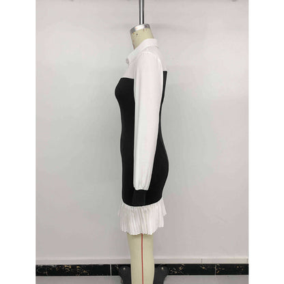 Colour-Block Pleated Shirt Dress