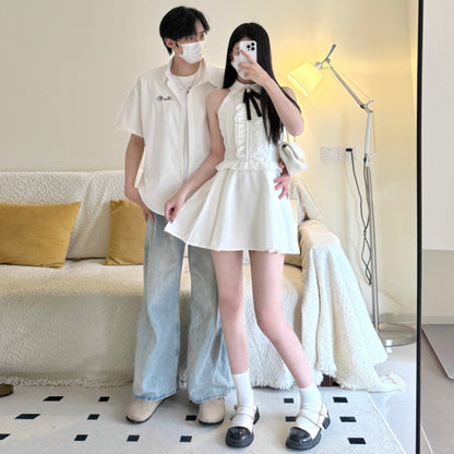 Halter A-Line Dress & Shirt Couples Set