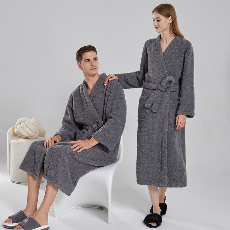 Korallenfleece-Bademantel mit V-Ausschnitt für Paare