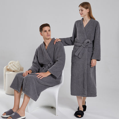 Korallenfleece-Bademantel mit V-Ausschnitt für Paare