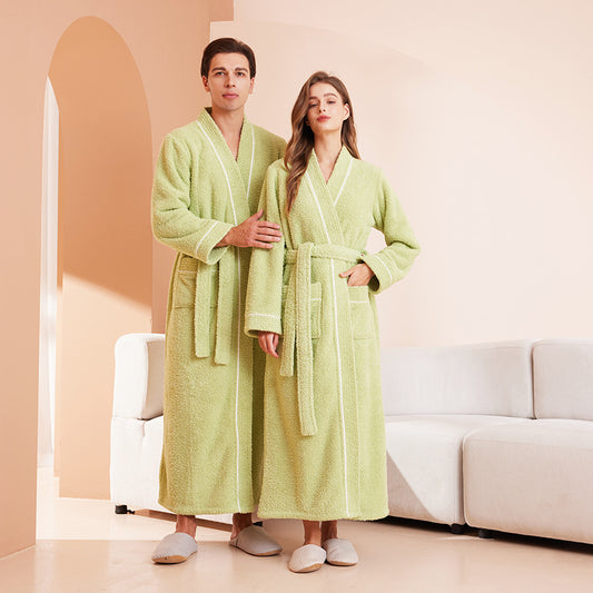 Long Coral Fleece Couples Nightgown Robe