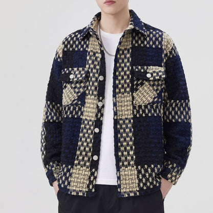 Chemise homme en maille à carreaux boutonnée
