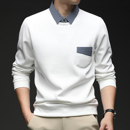 Faux-Layer Collared Sweatshirt