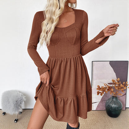 Square-Neck Textured Mini Dress