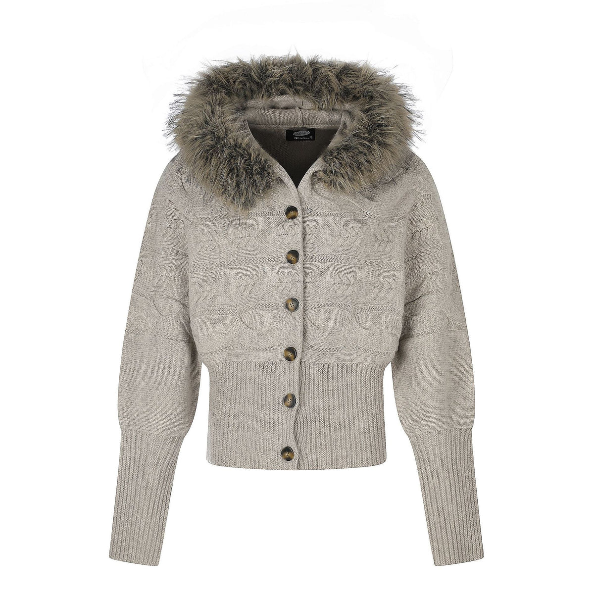 Damen-Zopfmuster-Cardigan mit Kapuze