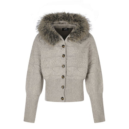 Damen-Zopfmuster-Cardigan mit Kapuze