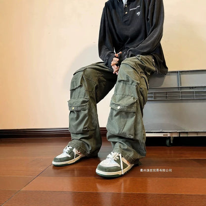 Multi-Pocket Straight-Leg Cargo Jeans