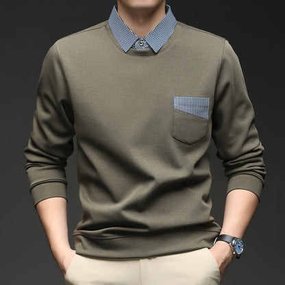 Faux-Layer Collared Sweatshirt