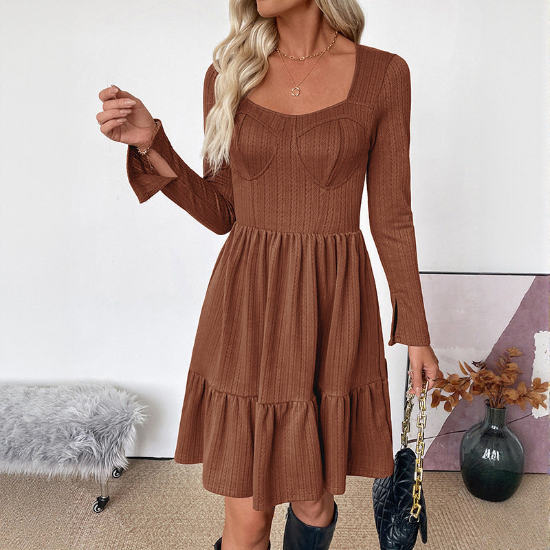 Square-Neck Textured Mini Dress