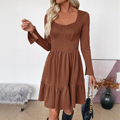 Square-Neck Textured Mini Dress
