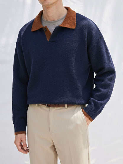 Herren-Colorblock-Pullover mit Reverskragen
