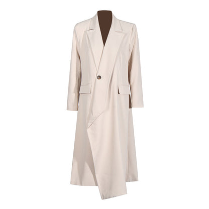 Asymmetric One-Button Long Windbreaker