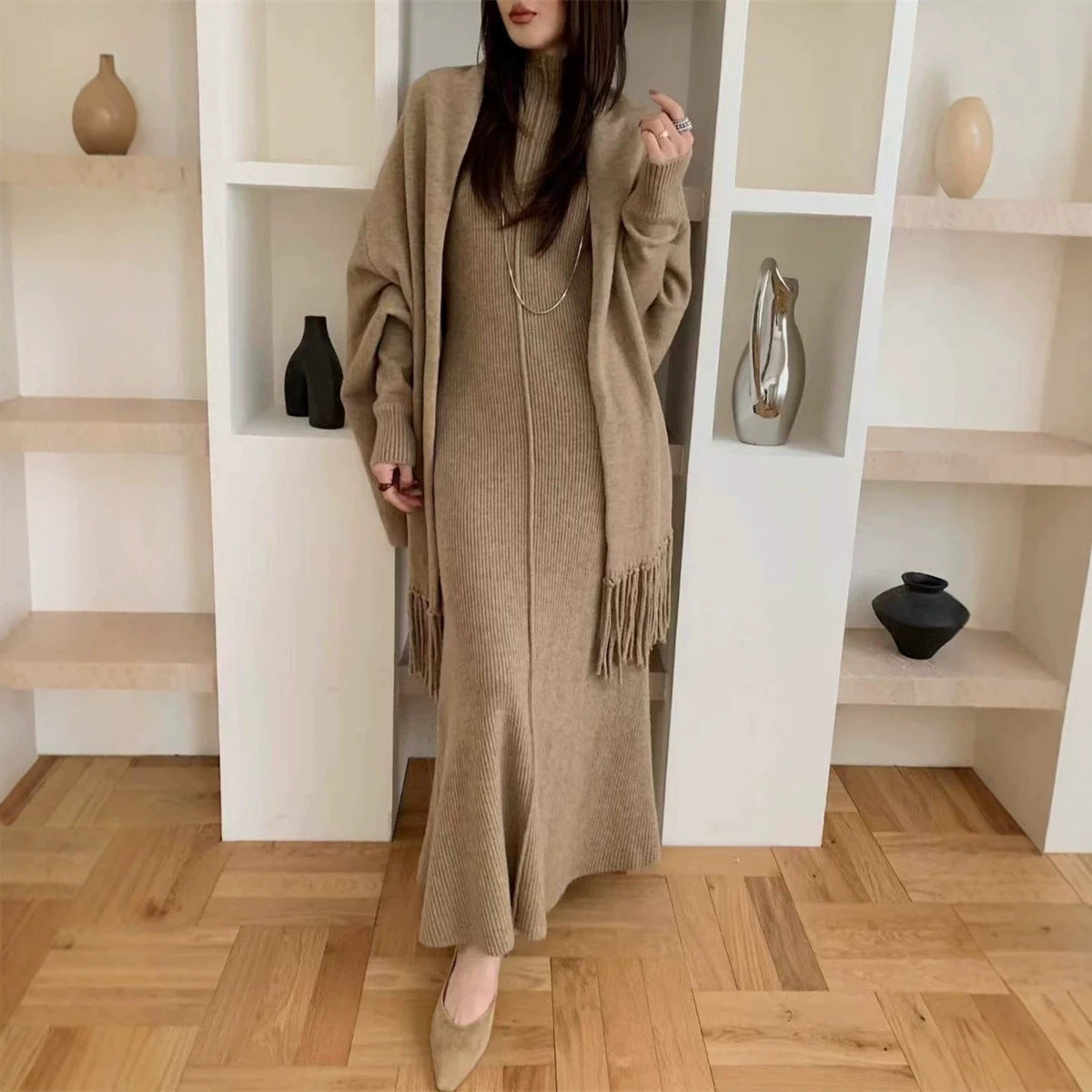Sleeveless High-Neck Knit Dress