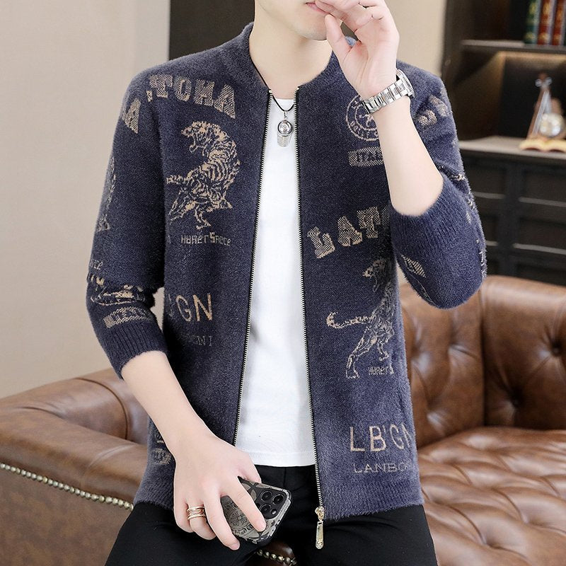 Printed V-Neck Knit Cardigan