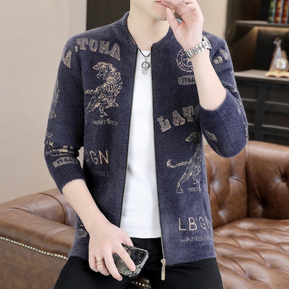 Printed V-Neck Knit Cardigan