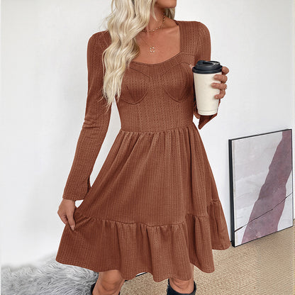 Square-Neck Textured Mini Dress