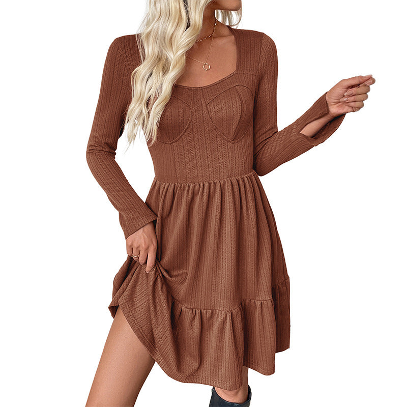 Square-Neck Textured Mini Dress
