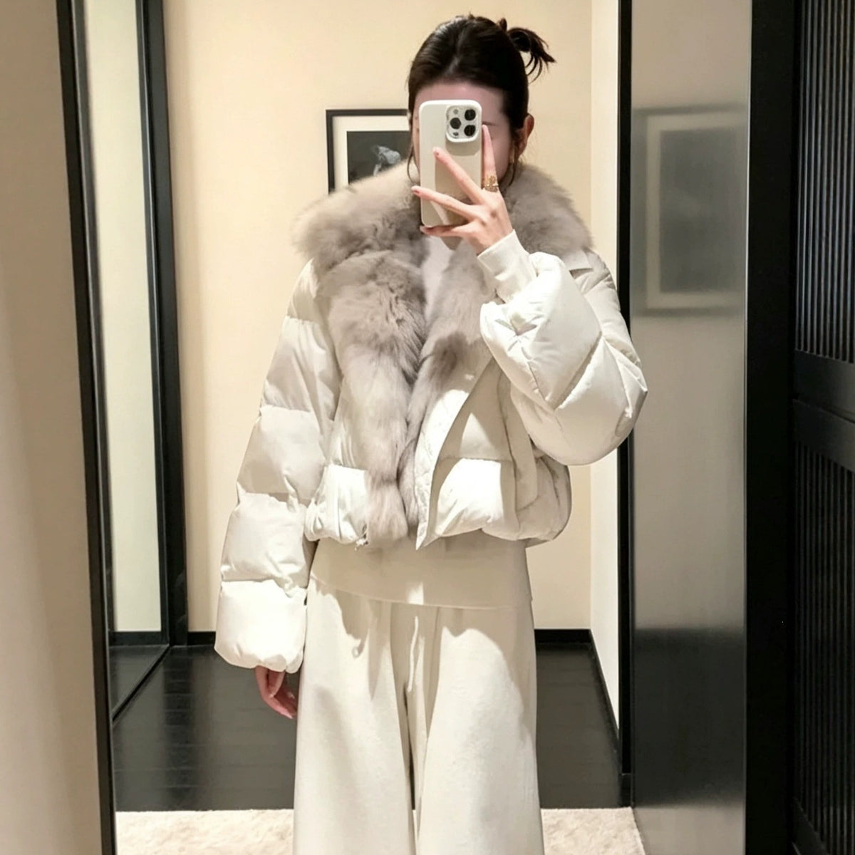Faux-Fur Collar Short Puffer Jacket