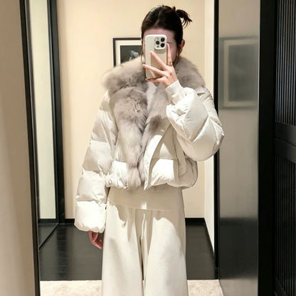 Faux-Fur Collar Short Puffer Jacket